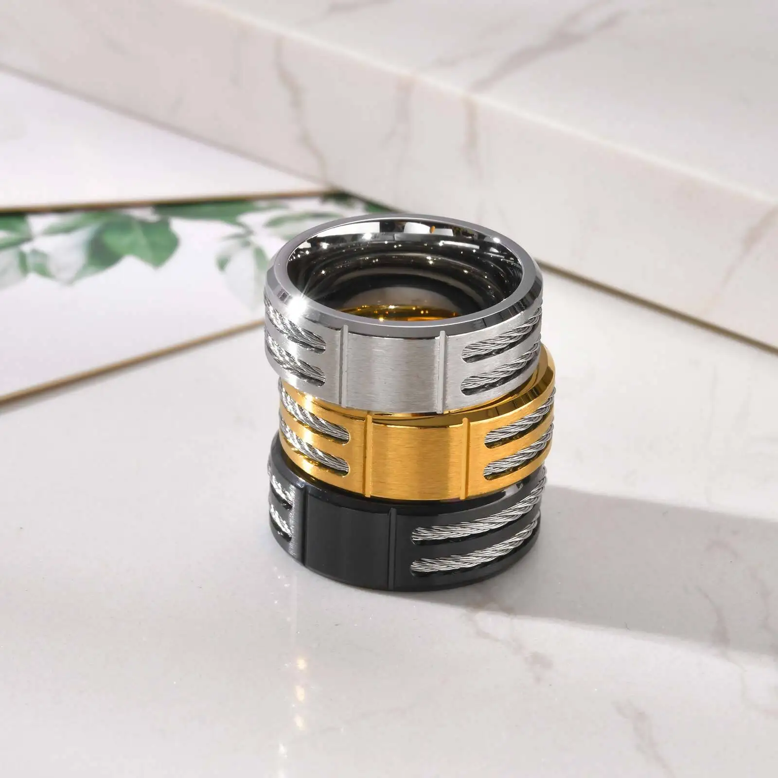 Punk Men's Ring,8mm Chunky Waterproof Metal Ring with 2 Wires,New Trendy Wedding Jewelry Gifts to Him 
Punk Men's Ring,8mm Chunky Waterproof Metal Ring with 2 Wires,New Trendy Wedding Jewelry Gifts to Him
