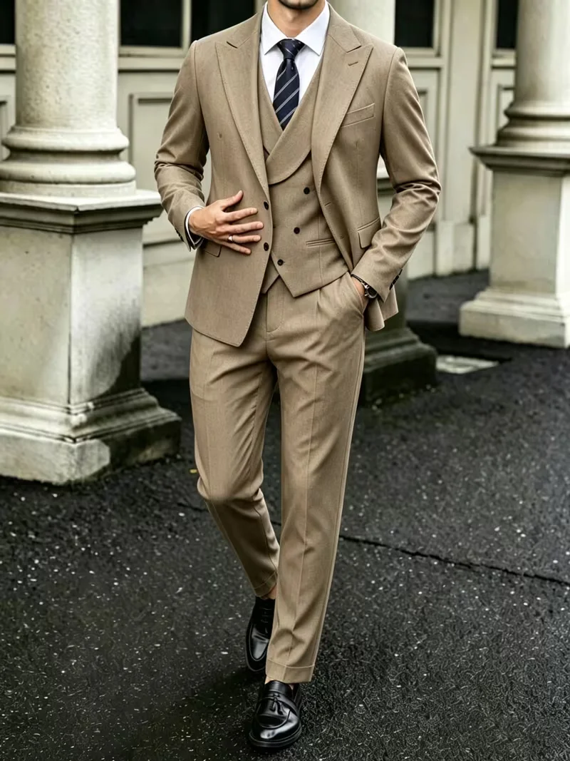 Men's 3 Piece Suit Dark Khaki Slim Fit Peak Lapel Blazer Double Breasted Vest Pants Formal Business Wedding Groom Tuxedo
Men's 3 Piece Suit Dark Khaki Slim Fit Peak Lapel Blazer Double Breasted Vest Pants Formal Business Wedding Groom Tuxedo