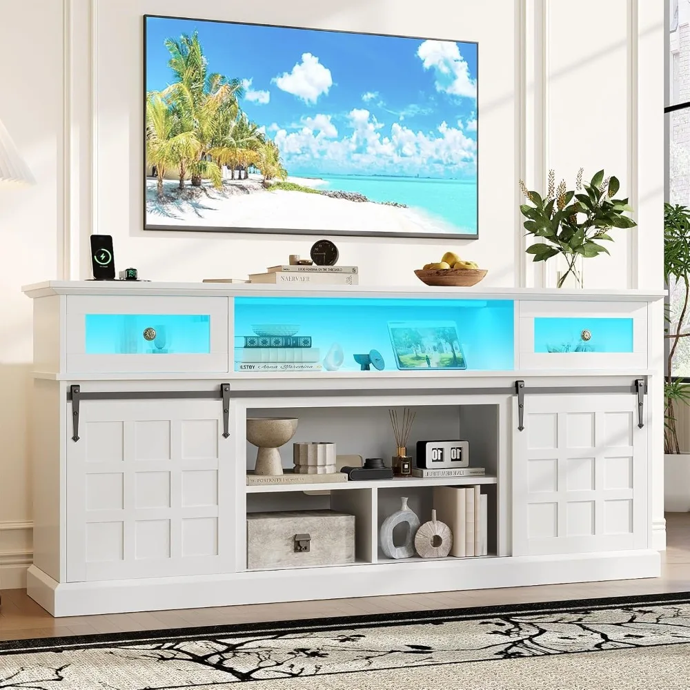 TV Stand for 80 Inch TVs, LED Entertainment Center with Power Outlet, Farmhouse TV Stand w/Drawers & Sliding Barn Door
TV Stand for 80 Inch TVs, LED Entertainment Center with Power Outlet, Farmhouse TV Stand w/Drawers & Sliding Barn Door