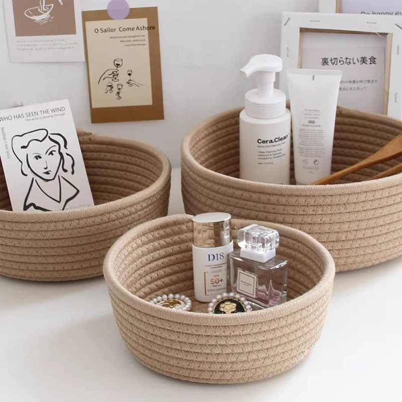 1PC cotton rope storage basket, woven desktop miscellaneous items, children's toy storage box, key storage basket
1PC cotton rope storage basket, woven desktop miscellaneous items, children's toy storage box, key storage basket
