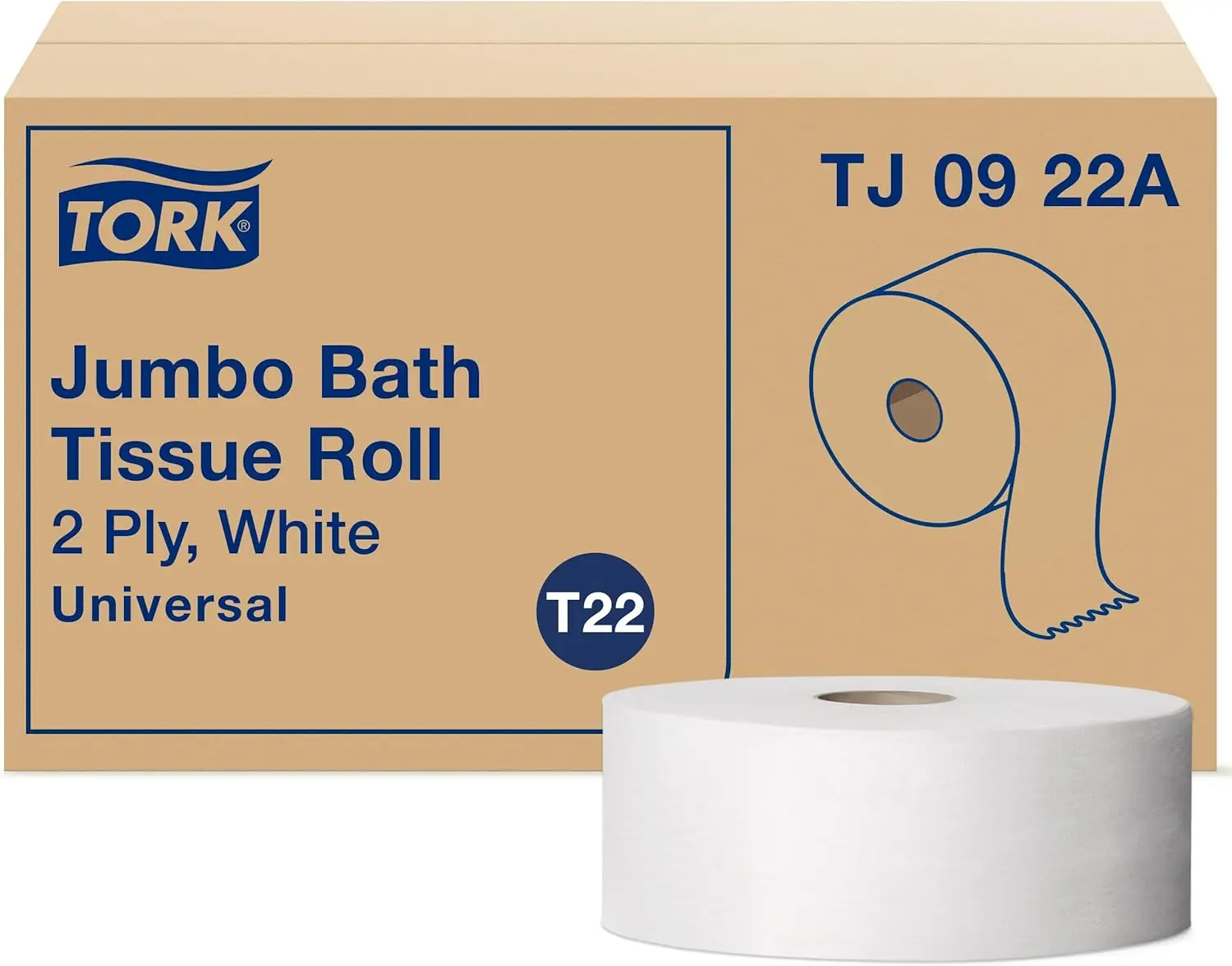 Jumbo Toilet Paper Roll, 2-Ply, 12 Rolls, 1000' Each, Universal Fit, Rapid Breakup
Jumbo Toilet Paper Roll, 2-Ply, 12 Rolls, 1000' Each, Universal Fit, Rapid Breakup