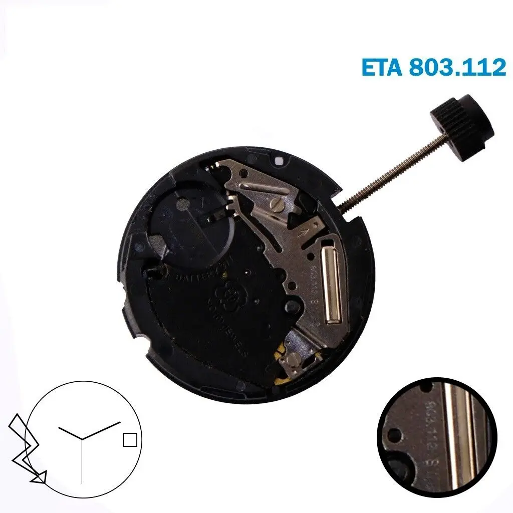 803.112 Movement ETA 803.112 Movement Quartz Movement, 3 Hands, White Date Disk 3 Brand New Original movement
803.112 Movement ETA 803.112 Movement Quartz Movement, 3 Hands, White Date Disk 3 Brand New Original movement