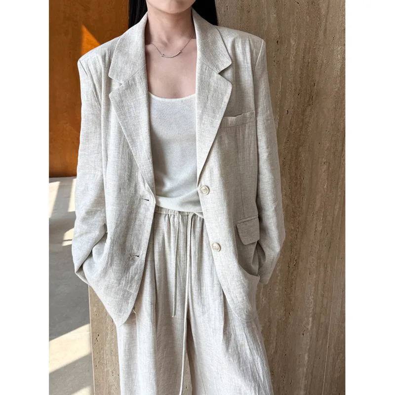 Women Two-piece Set Spring Notched Cotton Linen Suit Blazer,Elastic Drawstring Waist Loose Casual Pants
Women Two-piece Set Spring Notched Cotton Linen Suit Blazer,Elastic Drawstring Waist Loose Casual Pants