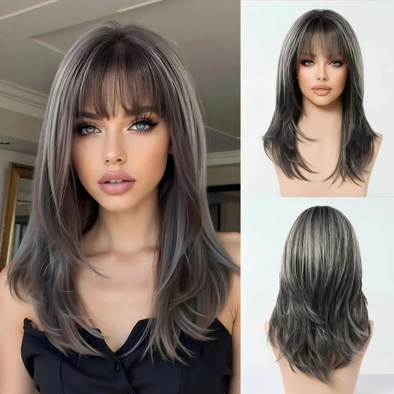 16 Inch Brown Silver Grey Highlight Layered Wolf Cut Synthetic Wig with Shaggy Bangs
16 Inch Brown Silver Grey Highlight Layered Wolf Cut Synthetic Wig with Shaggy Bangs