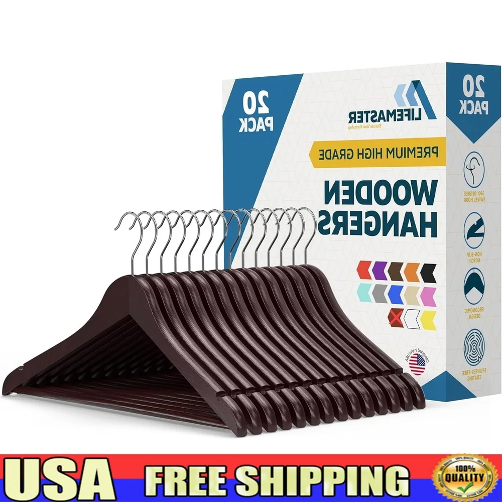 Wooden Clothes Hangers with 360 Degree Swivel Hook Non-Slip Shoulder Notch Pants Bar Design Pack of 20 Durable Lightweight
Wooden Clothes Hangers with 360 Degree Swivel Hook Non-Slip Shoulder Notch Pants Bar Design Pack of 20 Durable Lightweight