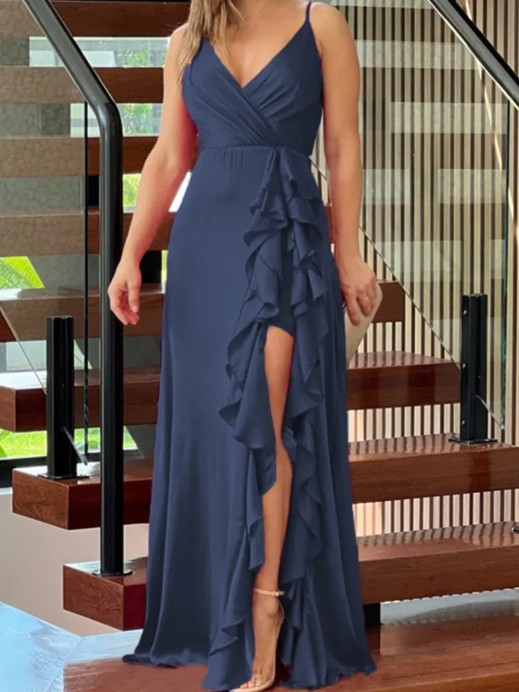 2025 Summer Women V-neck Long Dress Sexy Fashion Elegant Sleeveless Ruffles High Waist Solid Color Vestidos Party Maxi Dresses
2025 Summer Women V-neck Long Dress Sexy Fashion Elegant Sleeveless Ruffles High Waist Solid Color Vestidos Party Maxi Dresses