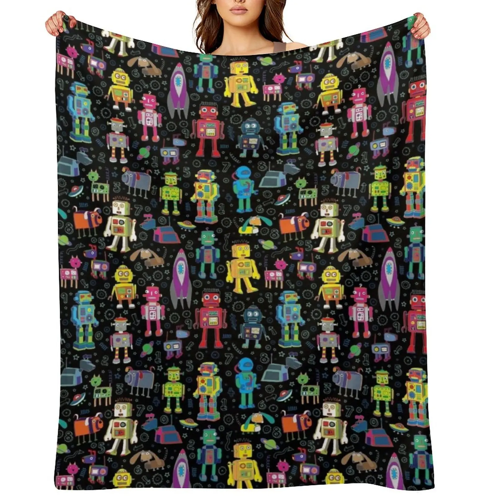 Robots in Space - black - fun pattern by Cecca Designs Throw Blanket Bed Fashionable Luxury Thicken Bed Blankets
Robots in Space - black - fun pattern by Cecca Designs Throw Blanket Bed Fashionable Luxury Thicken Bed Blankets