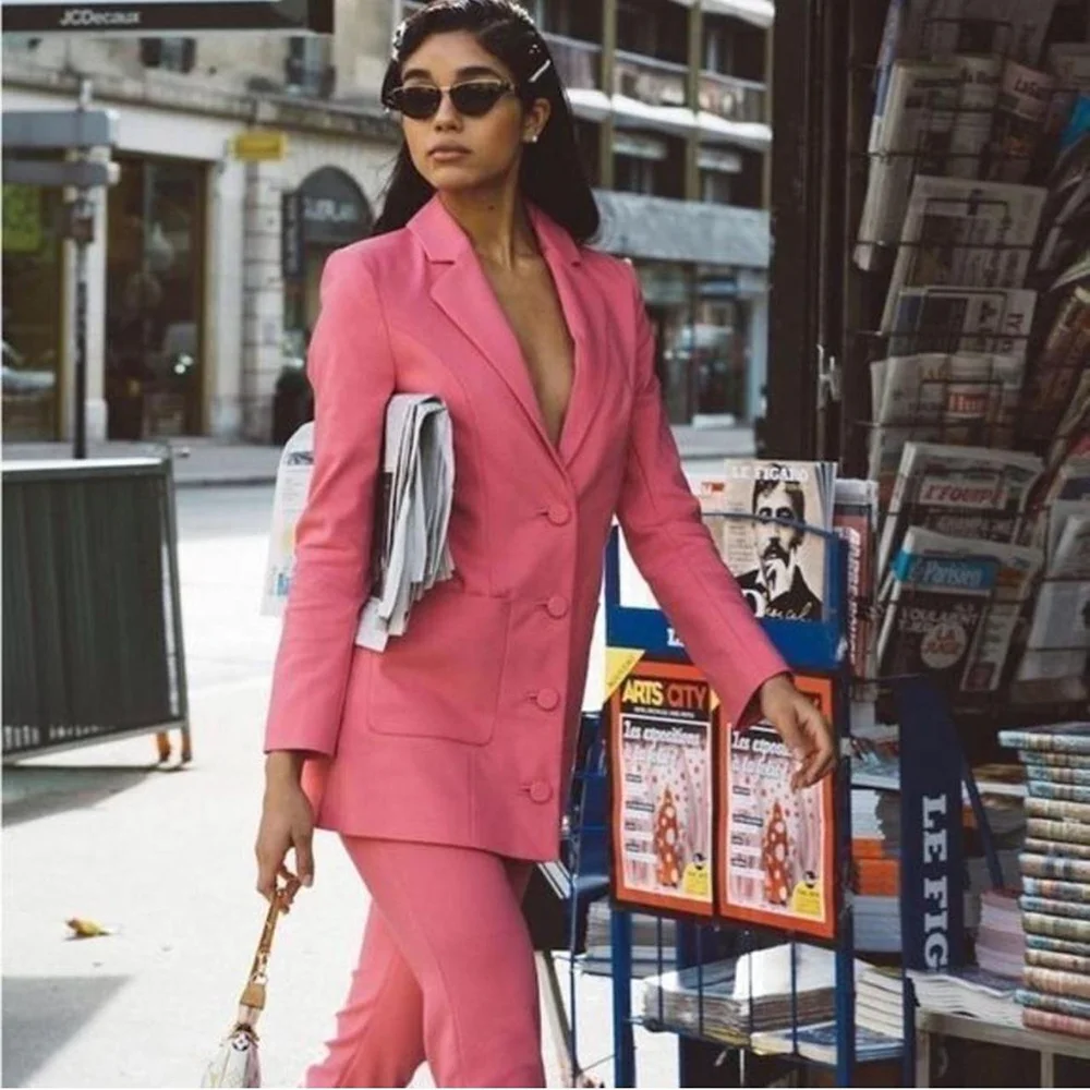 Pink Single Breasted Peaked Lapel Woman Suits 2 Pieces Blazer+Pants Set Formal Party Sets Office Lady Daily Sets
Pink Single Breasted Peaked Lapel Woman Suits 2 Pieces Blazer+Pants Set Formal Party Sets Office Lady Daily Sets