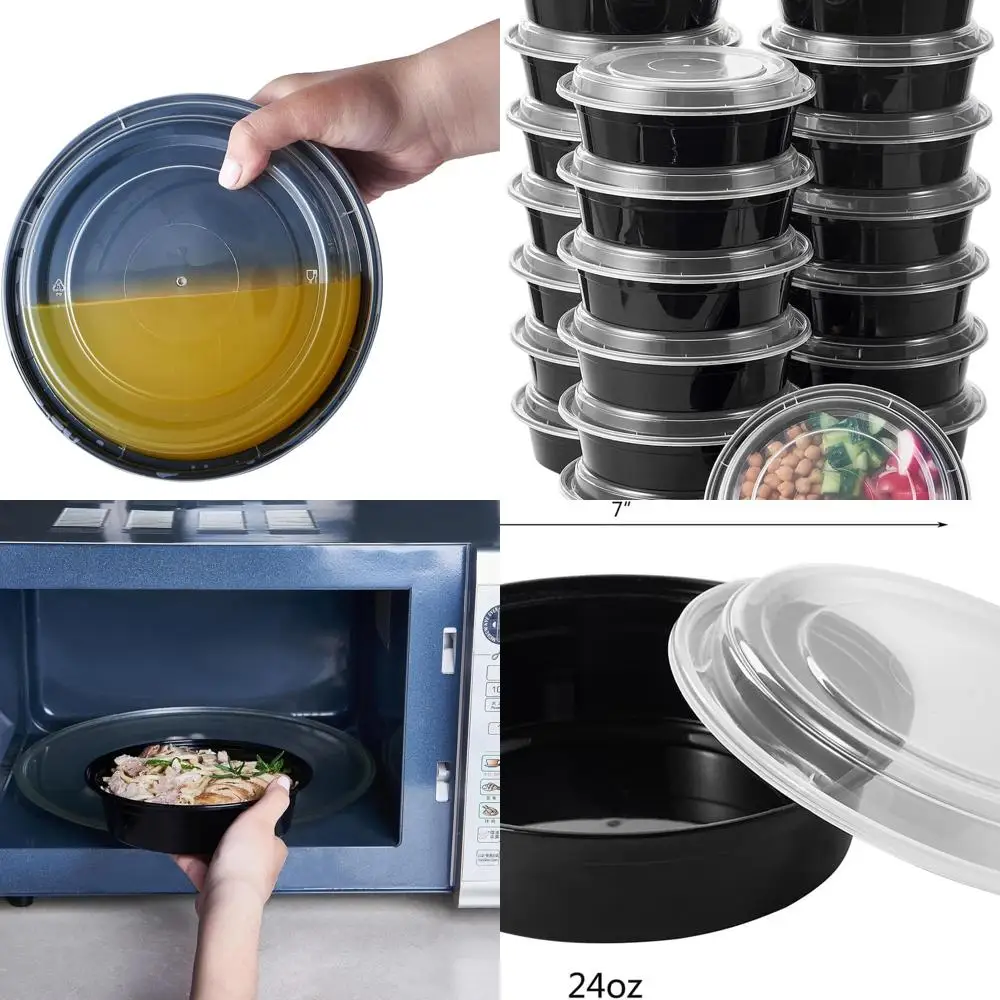 24 oz 150-Count Round Meal Prep Containers with Lids, Portable Plastic Lunch Boxes, Disposable Take-Out Bowls, Black, BPA-Free,
24 oz 150-Count Round Meal Prep Containers with Lids, Portable Plastic Lunch Boxes, Disposable Take-Out Bowls, Black, BPA-Free,