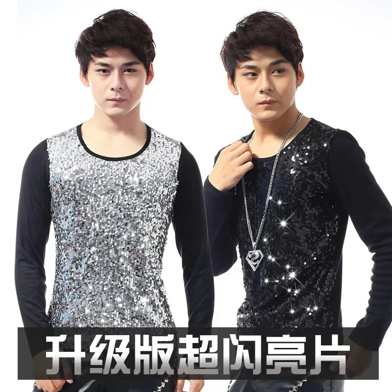 Sequins Men's Slim Long Sleeve T-Shirt Nightclub Male Singer DS Fashion Costume Stage Dress Performance Costume
Sequins Men's Slim Long Sleeve T-Shirt Nightclub Male Singer DS Fashion Costume Stage Dress Performance Costume