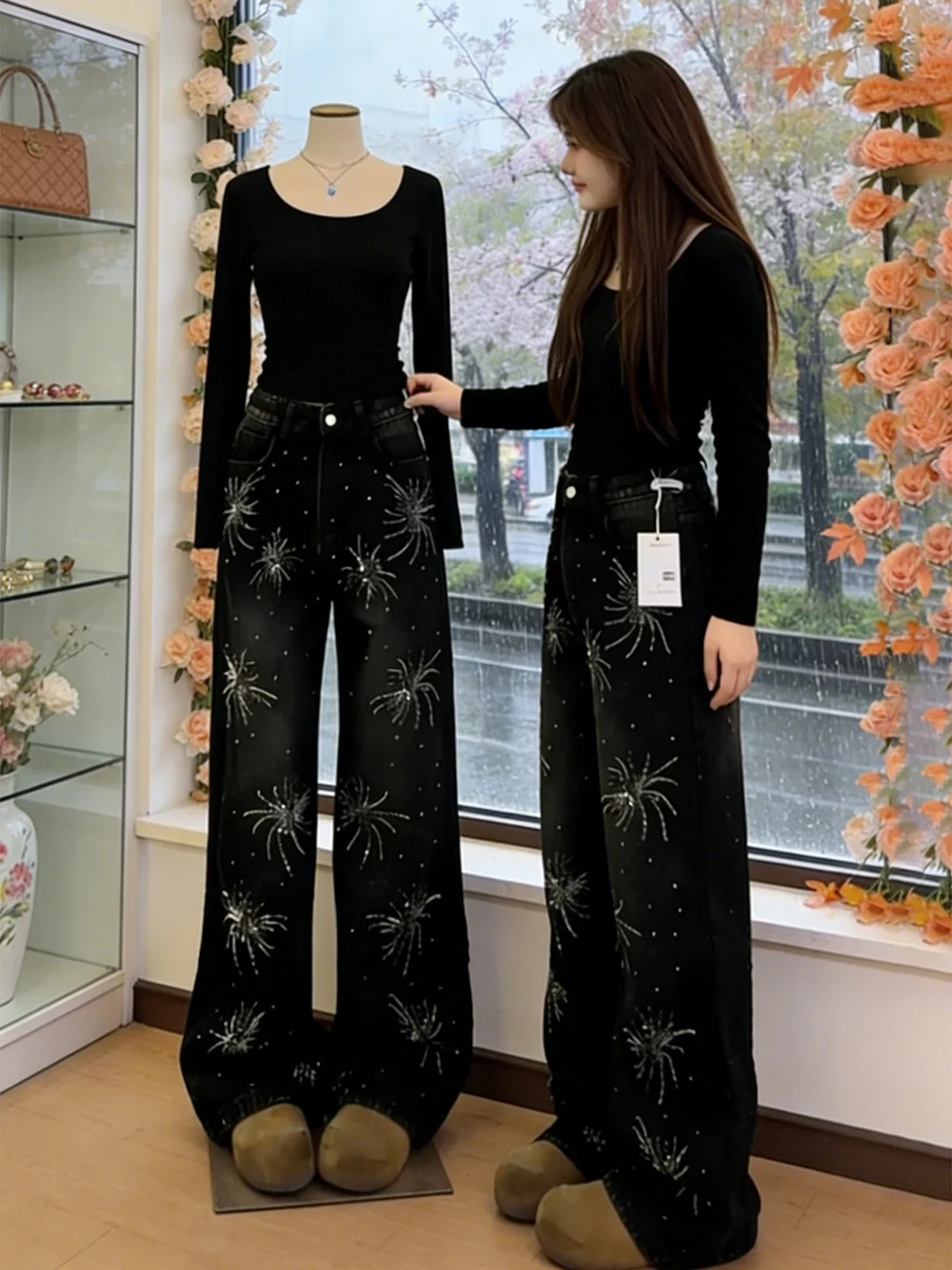 plus Size Women's Bla Sequin Wide Leg Jeans High Waist Straight Cut Spring New Sle Fla Pants Slimming Long Trousers
plus Size Women's Bla Sequin Wide Leg Jeans High Waist Straight Cut Spring New Sle Fla Pants Slimming Long Trousers