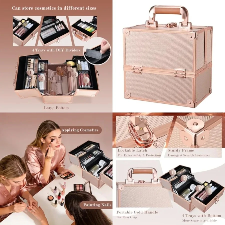 Makeup Train Case Makeup Case Travel Cosmetic Box Organizer Portable Make Up Box with Dividers Lockable for Artist Nail Sewing Vanity Storage Makeup Travel Case Rose Gold
Makeup Train Case Makeup Case Travel Cosmetic Box Organizer Portable Make Up Box with Dividers Lockable for Artist Nail Sewing Vanity Storage Makeup Travel Case Rose Gold