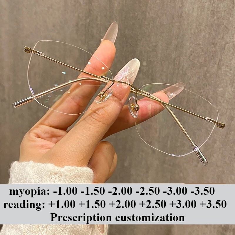52mm Ultra-light Women Cat Eye Rimless Pure Titanium Myopia Glasses Customized Anti-blue Light Reading Glasses +1.00
52mm Ultra-light Women Cat Eye Rimless Pure Titanium Myopia Glasses Customized Anti-blue Light Reading Glasses +1.00