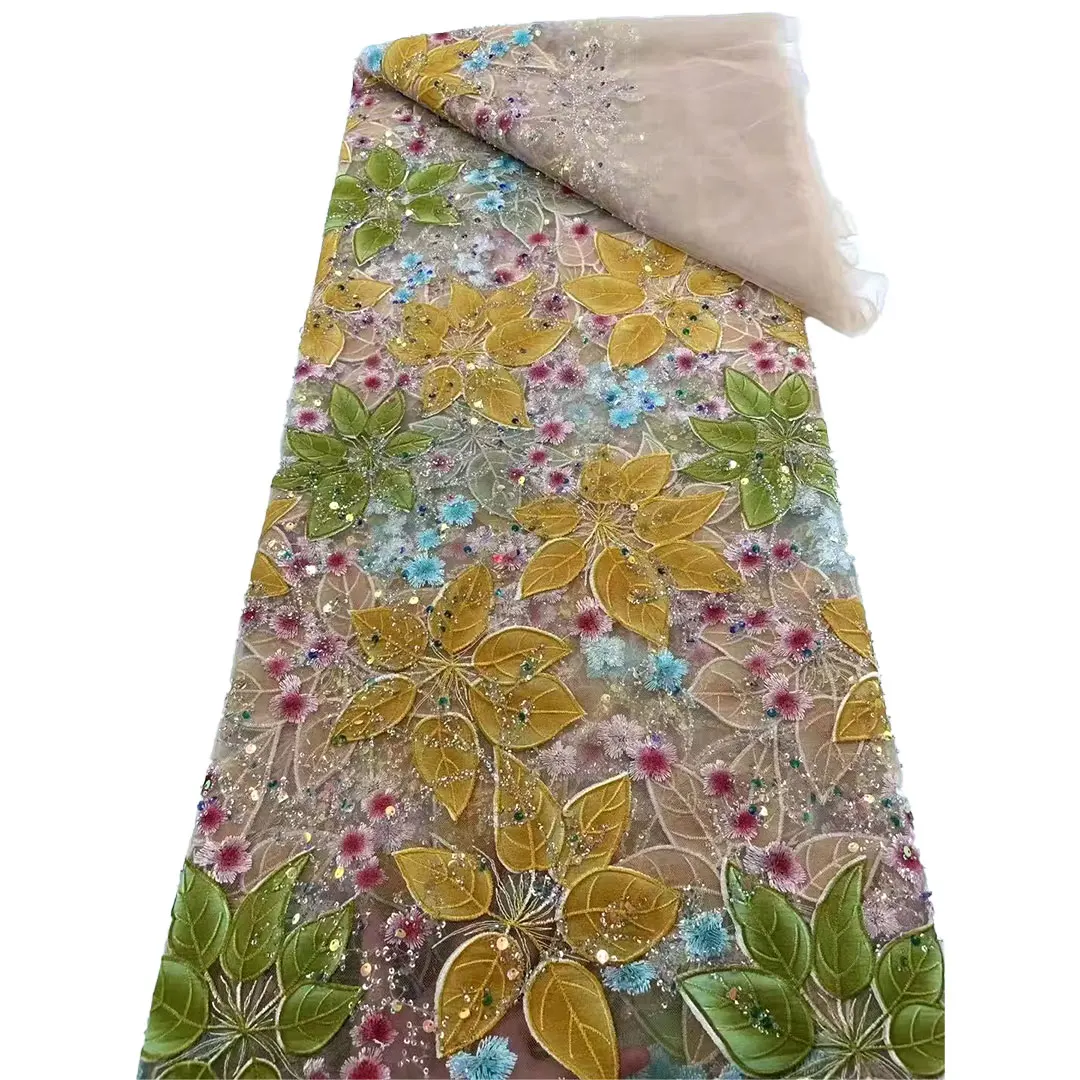 African Printed Sequins Beaded Lace Fabrics Nigerian Bridal High Quality 5 Yards 3D Flowers Tulle Lace Fabric For Wedding Dress
African Printed Sequins Beaded Lace Fabrics Nigerian Bridal High Quality 5 Yards 3D Flowers Tulle Lace Fabric For Wedding Dress