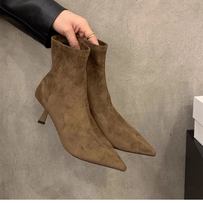 Women's Suede Stretch Ankle Boots Pointed Toe Thin Stiletto Heel Sock Booties Slip on Elegant Party Dress Shoes Fashion Footwear
Women's Suede Stretch Ankle Boots Pointed Toe Thin Stiletto Heel Sock Booties Slip on Elegant Party Dress Shoes Fashion Footwear