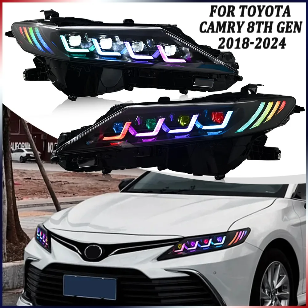 1 пара светодиодных фар RGB с 8 линзами в сборе для Toyota Camry 2018-2024, передние фары в сборе, аксессуары для фар
1 пара светодиодных фар RGB с 8 линзами в сборе для Toyota Camry 2018-2024, передние фары в сборе, аксессуары для фар