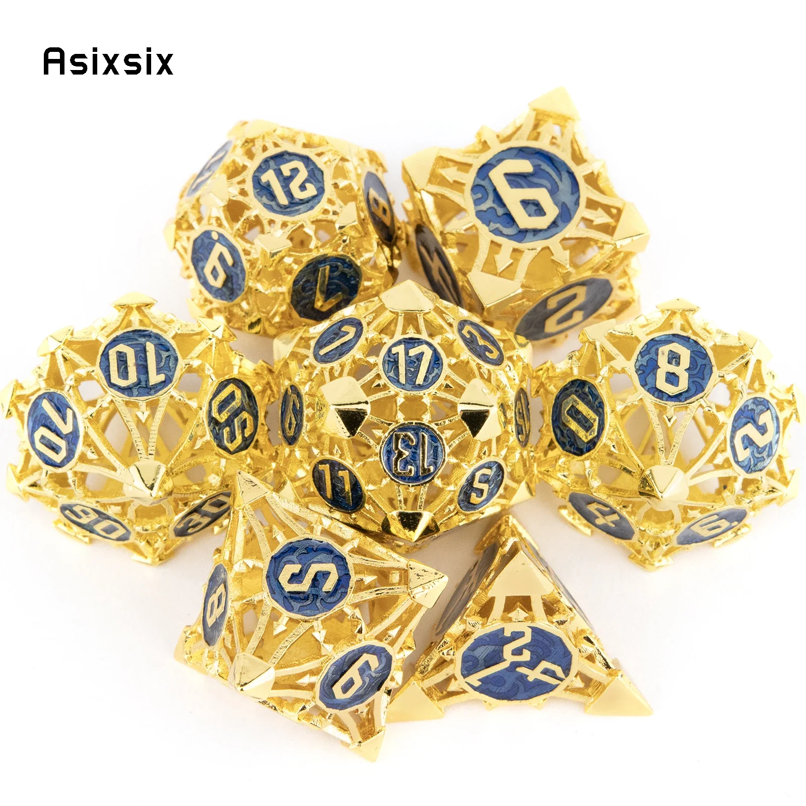 7 Pcs Yellow Blue Metal Dice Hollow Metal Polyhedral Dice Set Suitable for Role-Playing RPG Board Game Card Game
7 Pcs Yellow Blue Metal Dice Hollow Metal Polyhedral Dice Set Suitable for Role-Playing RPG Board Game Card Game
