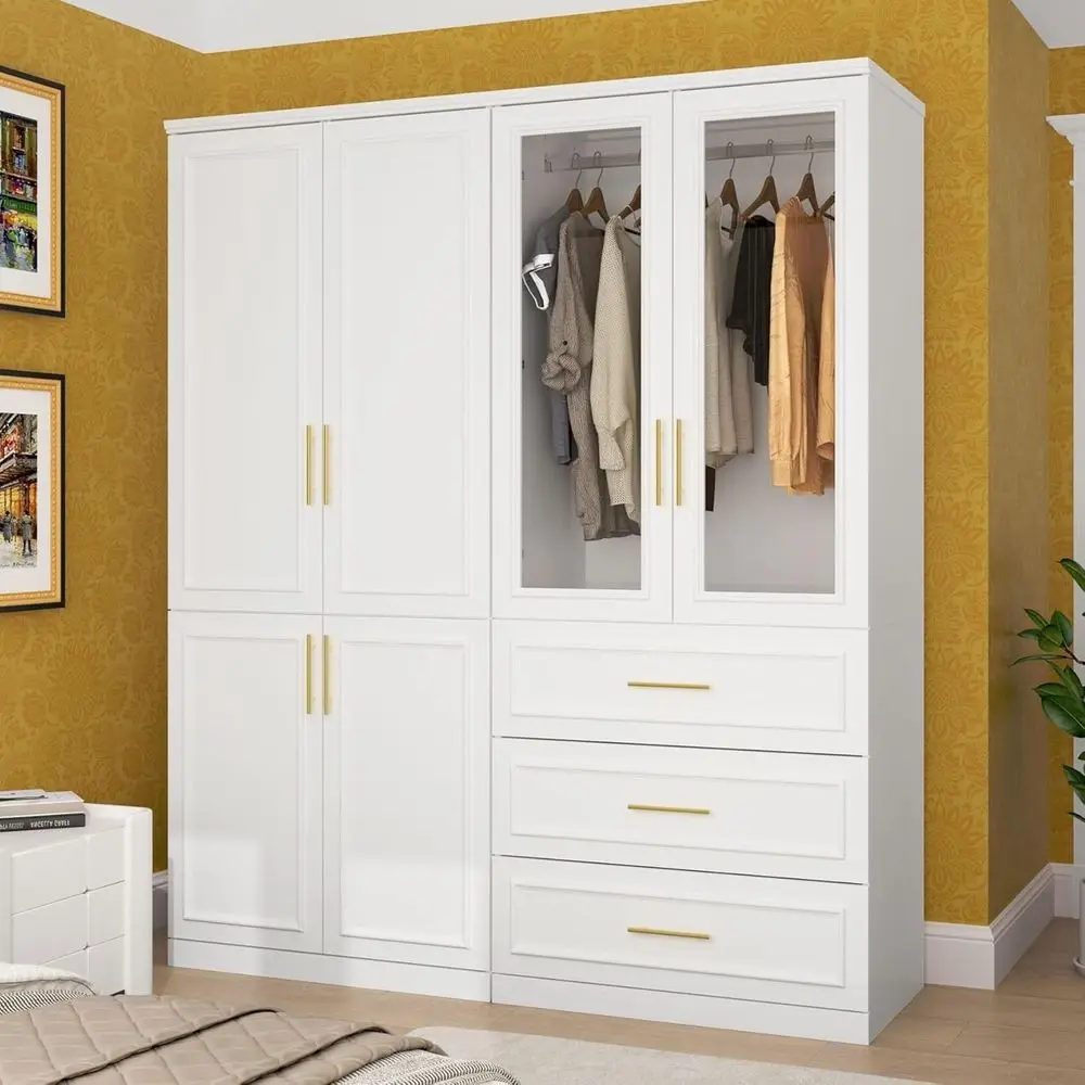 Large White Standing Wardrobe with Tempered Glass Doors and Shelves for Bedroom Storage
Large White Standing Wardrobe with Tempered Glass Doors and Shelves for Bedroom Storage