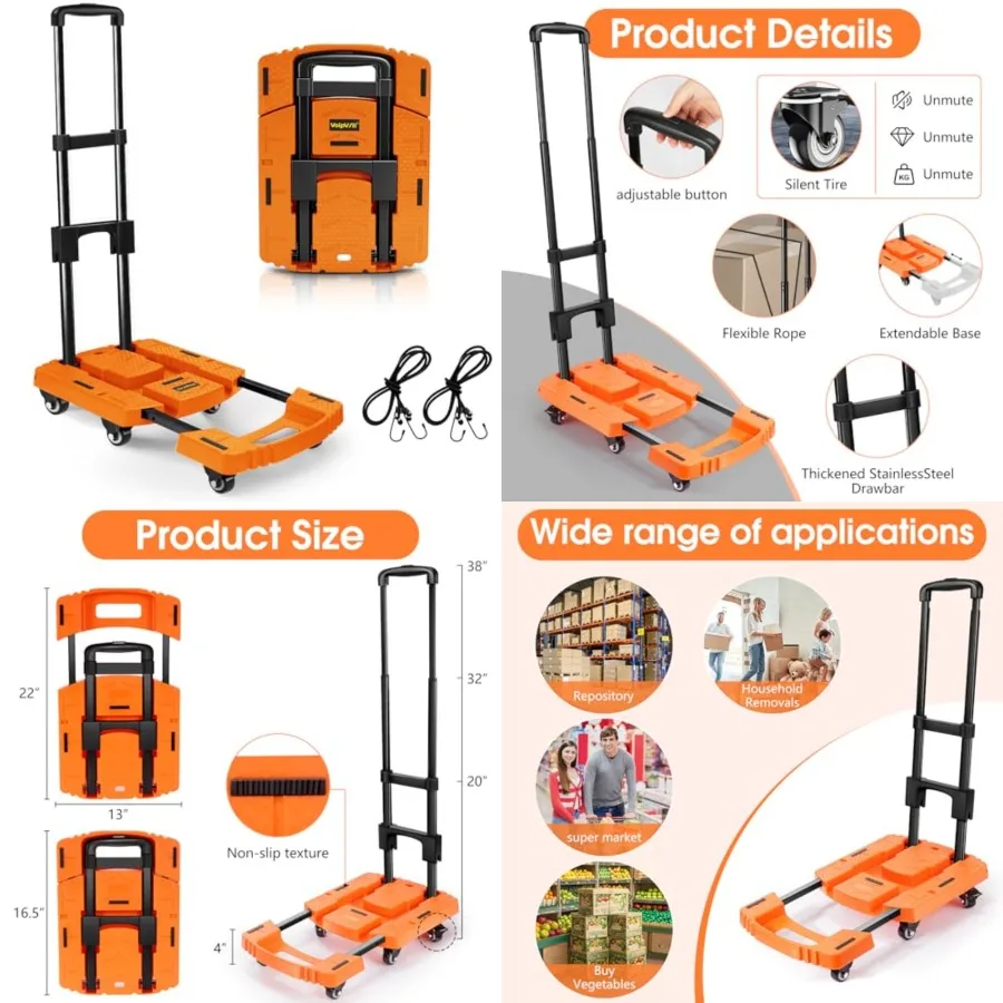 Folding Hand Truck500lbs, Portable Heavy Duty Dolly Cart, 6 Wheels Collapsible Luggage Cart with 2 Elastic Ropes - Compact Trolley Cart for Easy Moving - Ideal Hand Cart for Travel and More
Folding Hand Truck500lbs, Portable Heavy Duty Dolly Cart, 6 Wheels Collapsible Luggage Cart with 2 Elastic Ropes - Compact Trolley Cart for Easy Moving - Ideal Hand Cart for Travel and More