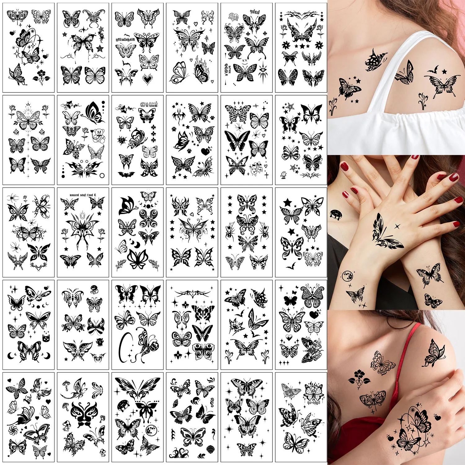 30 Sheets, Waterproof Temporary Tattoo Stickers, 250 Black Butterfly Patterns for Finger, Neck, Wrist, Realistic Body Art Tattoo
30 Sheets, Waterproof Temporary Tattoo Stickers, 250 Black Butterfly Patterns for Finger, Neck, Wrist, Realistic Body Art Tattoo