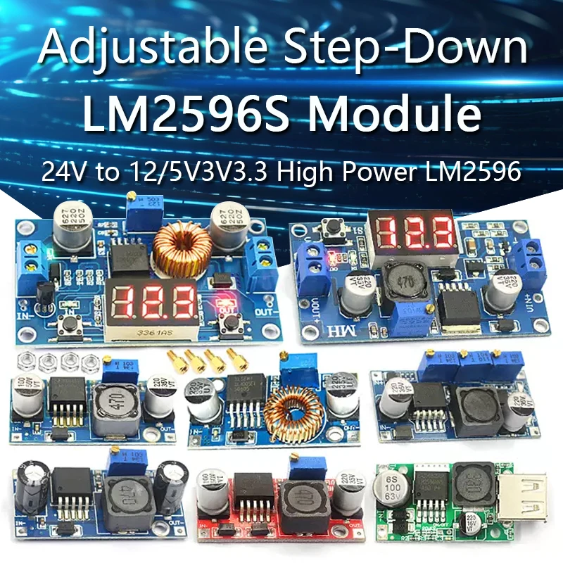 LM2596S DC-DC Adjustable Step-Down Step-down Power Supply Module board 24V to 12/5V3V3.3 High Power LM2596 Voltage Regulator
LM2596S DC-DC Adjustable Step-Down Step-down Power Supply Module board 24V to 12/5V3V3.3 High Power LM2596 Voltage Regulator