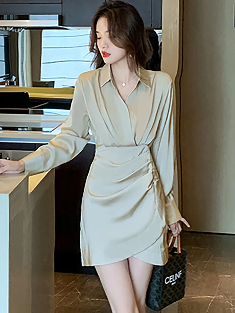 2023 Elegant Office Lady Shirt Dress Spring Autumn Korean Fashion Bodycon Vestidos Women White Chiffon Polo Collar Mini Dresses
2023 Elegant Office Lady Shirt Dress Spring Autumn Korean Fashion Bodycon Vestidos Women White Chiffon Polo Collar Mini Dresses