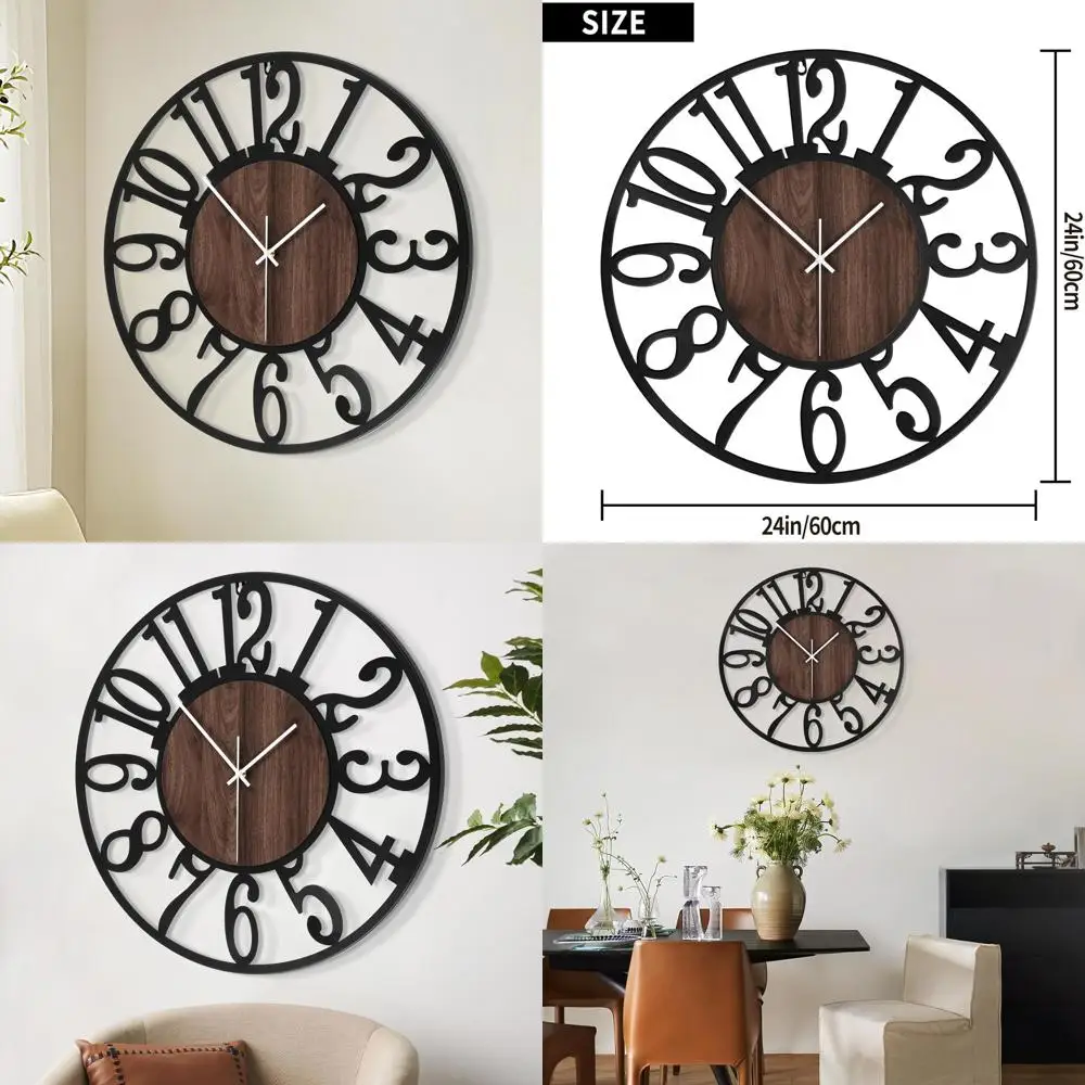Silent, Battery-Powered Oversized Vintage Round Wall Clock, 24 Inch Black with Arabic Numerals for Living Room, Bedroom, Office,
Silent, Battery-Powered Oversized Vintage Round Wall Clock, 24 Inch Black with Arabic Numerals for Living Room, Bedroom, Office,