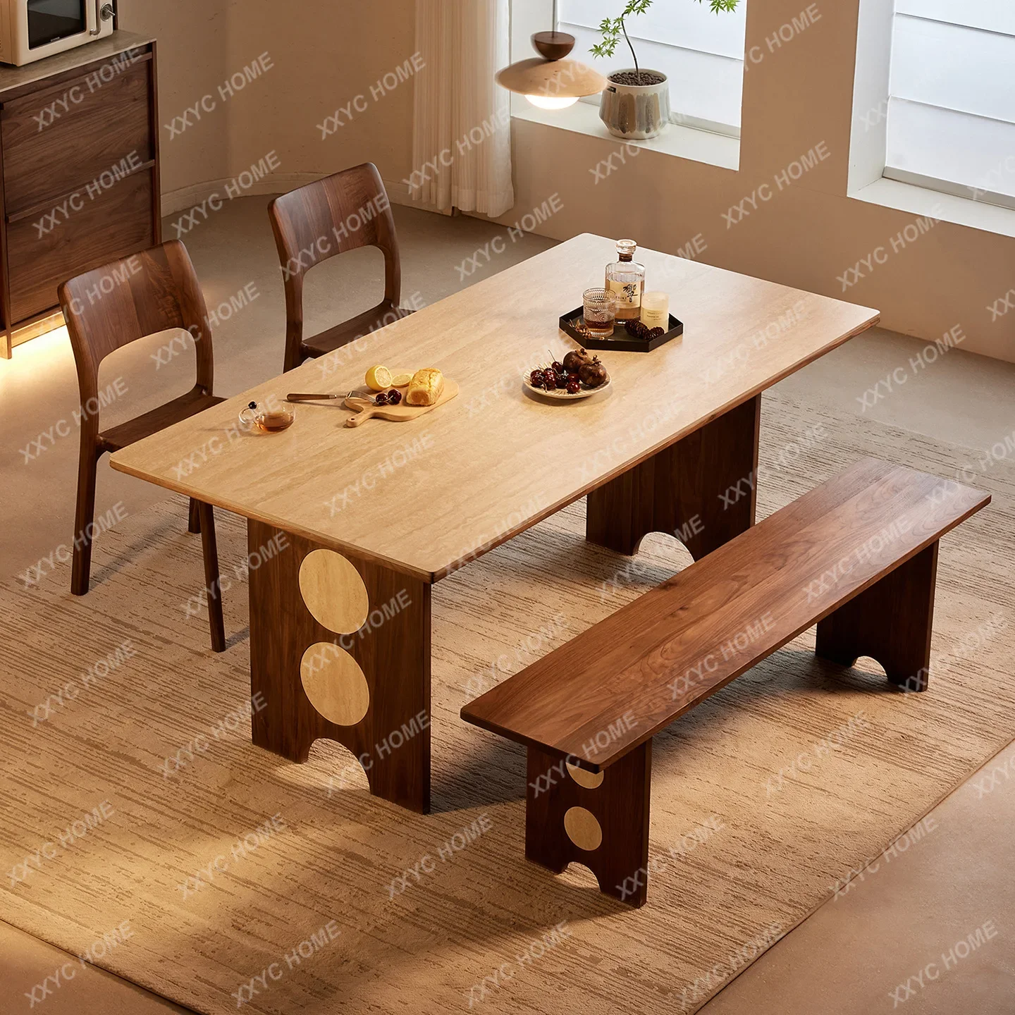 JBlack walnut dining table solid wood travertine rock slab rectangular household dining table
JBlack walnut dining table solid wood travertine rock slab rectangular household dining table