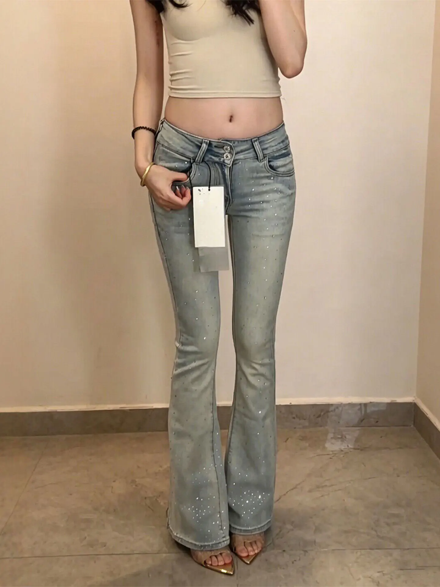 Sexy Low Waist Bell Bottom Jeans Women's Summer Cotton Stretch Denim Micro Flared Pants Heavy Embellished Bootcut Long Trousers
Sexy Low Waist Bell Bottom Jeans Women's Summer Cotton Stretch Denim Micro Flared Pants Heavy Embellished Bootcut Long Trousers