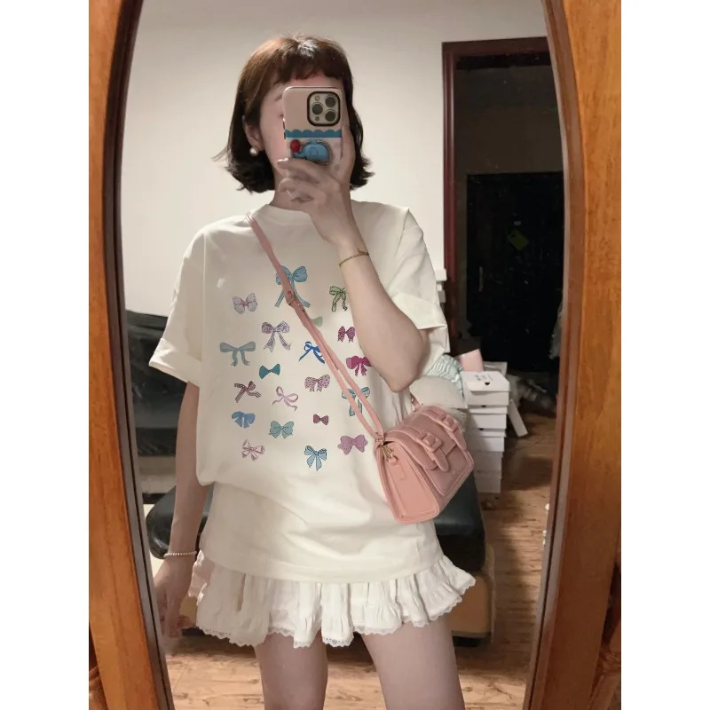 Y2K Summer Round Neck Bow Printed T-shirt Women's Street Loose Casual Shirt 
Y2K Summer Round Neck Bow Printed T-shirt Women's Street Loose Casual Shirt