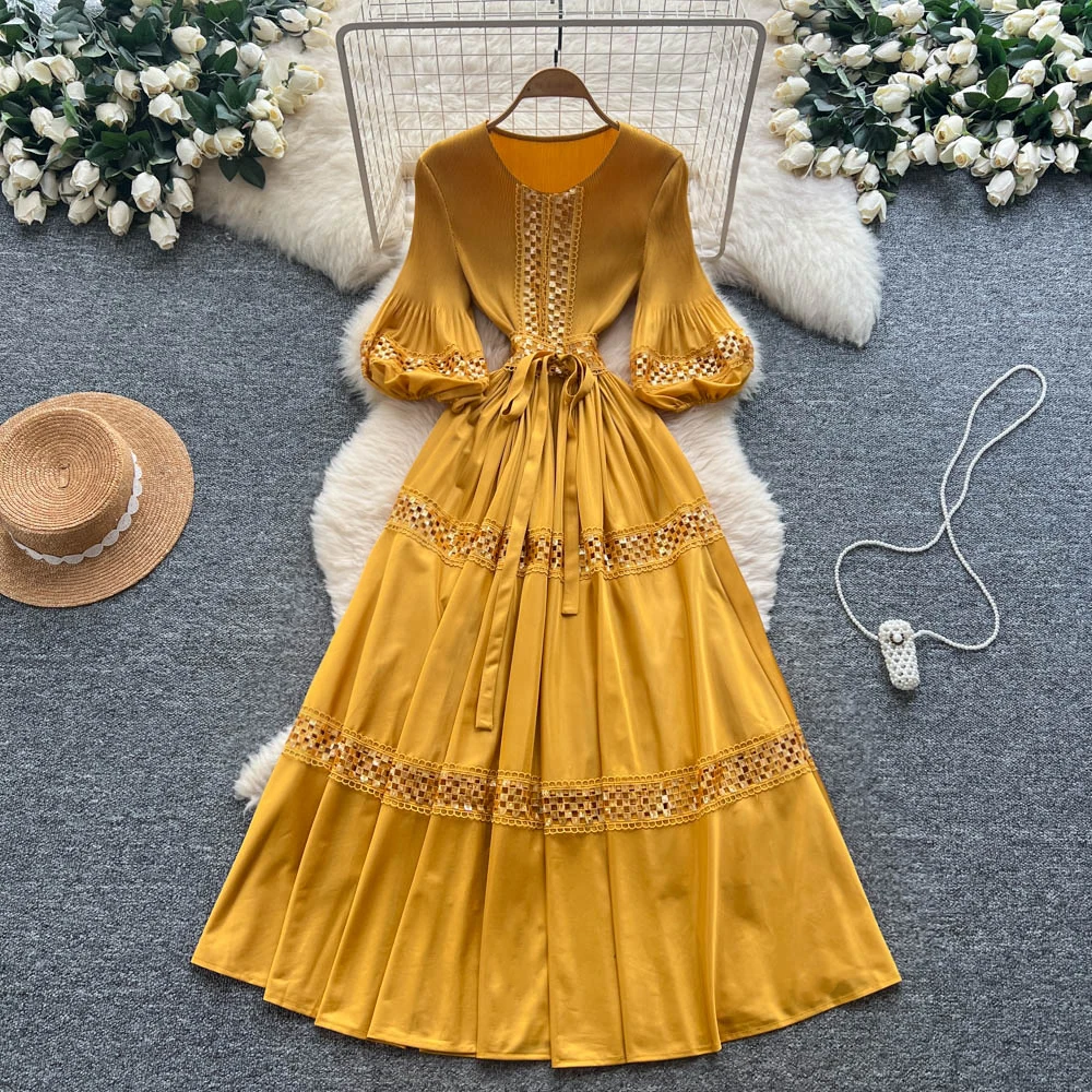 Chic vintage lantern sleeve sequin Elegant Fairy korean fashion autumn Sundress women clothing dress
Chic vintage lantern sleeve sequin Elegant Fairy korean fashion autumn Sundress women clothing dress