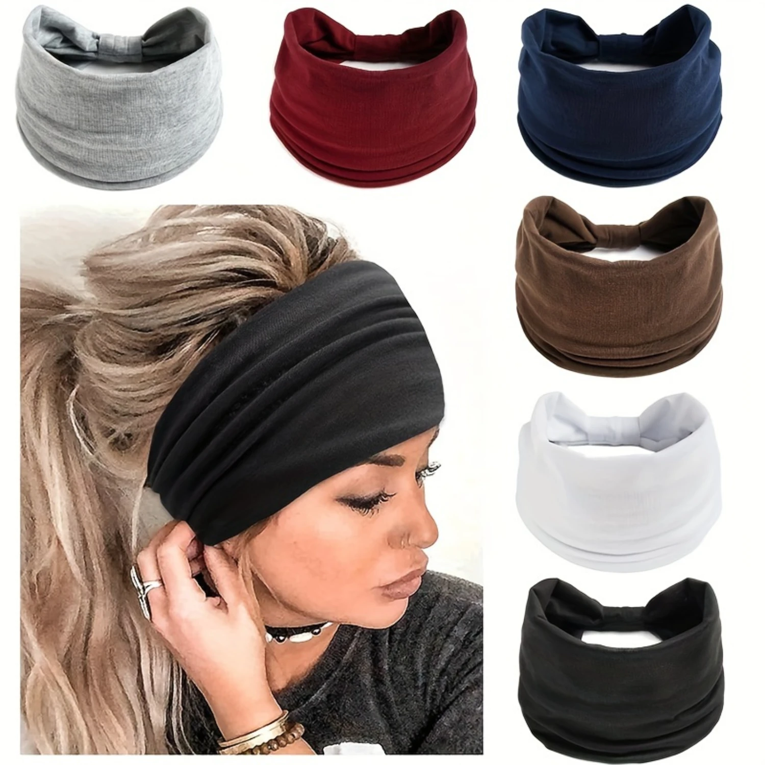 6pcs Solid Color Wide Brim Head Bands - Elastic, Sweat-Wicking, Non-Slip for Yoga, Gym & Sports - Stylish, Durable, Comfortable
6pcs Solid Color Wide Brim Head Bands - Elastic, Sweat-Wicking, Non-Slip for Yoga, Gym & Sports - Stylish, Durable, Comfortable