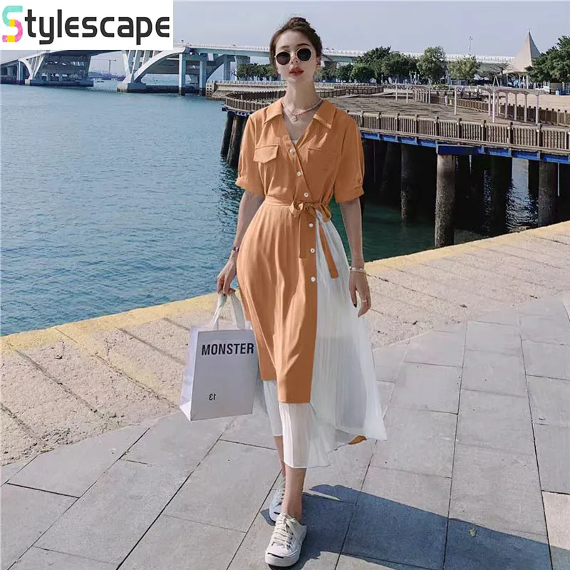 Fake Two Short Sleeved V-neck Mid Length Dresses, 2025 Summer French Long Dress, Waist Cinched Women's Skirt, A-line Skirt
Fake Two Short Sleeved V-neck Mid Length Dresses, 2025 Summer French Long Dress, Waist Cinched Women's Skirt, A-line Skirt