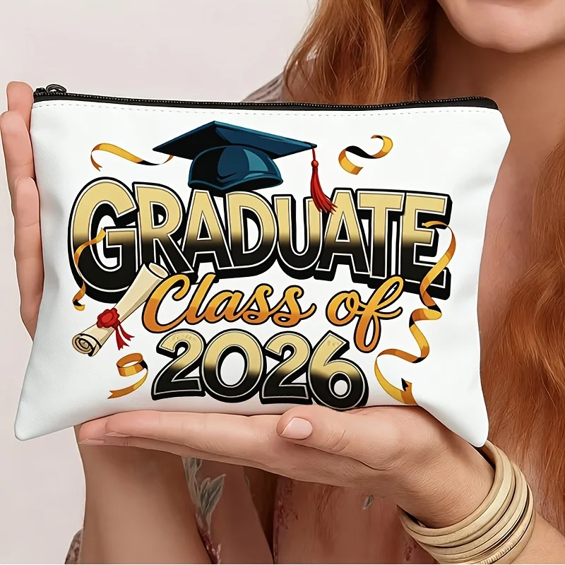 2026 Graduate Makeup Bag White Zippered Cosmetic Pouch Diploma Scroll Golden Ribbons Suitable for Travel Daily Teachers Students
2026 Graduate Makeup Bag White Zippered Cosmetic Pouch Diploma Scroll Golden Ribbons Suitable for Travel Daily Teachers Students