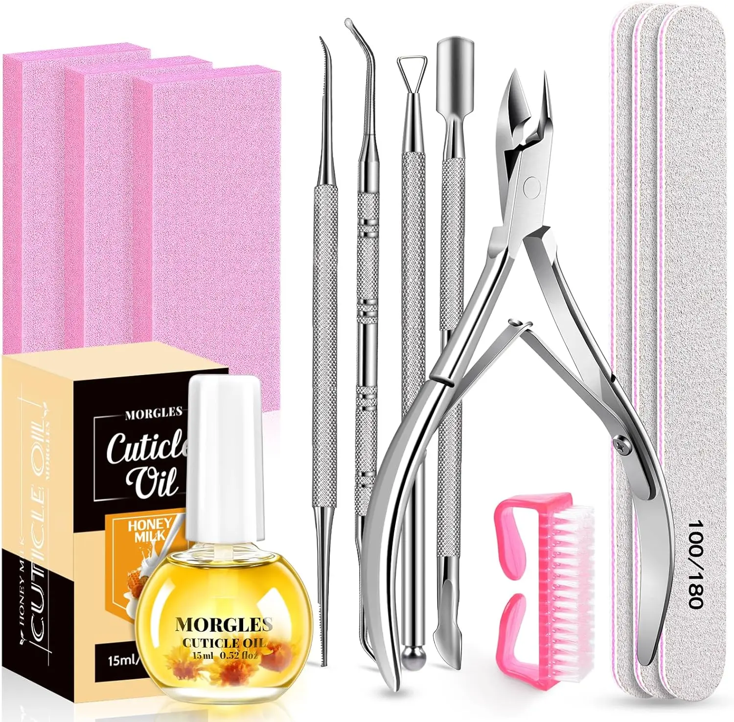 MORGLES Nail File and Buffer Blocks with Nail Care Kit, 13 Pcs Manicure Kit for Women with Milk and Honey Cuticle Oil and Cuticle Trimmer Set
MORGLES Nail File and Buffer Blocks with Nail Care Kit, 13 Pcs Manicure Kit for Women with Milk and Honey Cuticle Oil and Cuticle Trimmer Set
