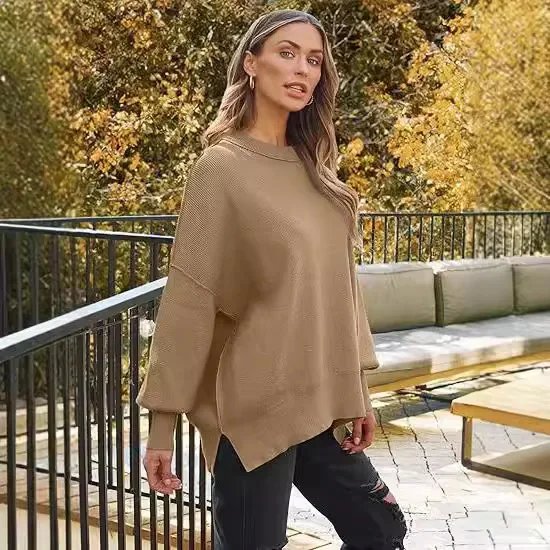 Women's Solid Color Casual Loose Patchwork Pullover Sweater, New Fashion Long Sleeves Slit Knitted Sweater for Autumn and Winter
Women's Solid Color Casual Loose Patchwork Pullover Sweater, New Fashion Long Sleeves Slit Knitted Sweater for Autumn and Winter