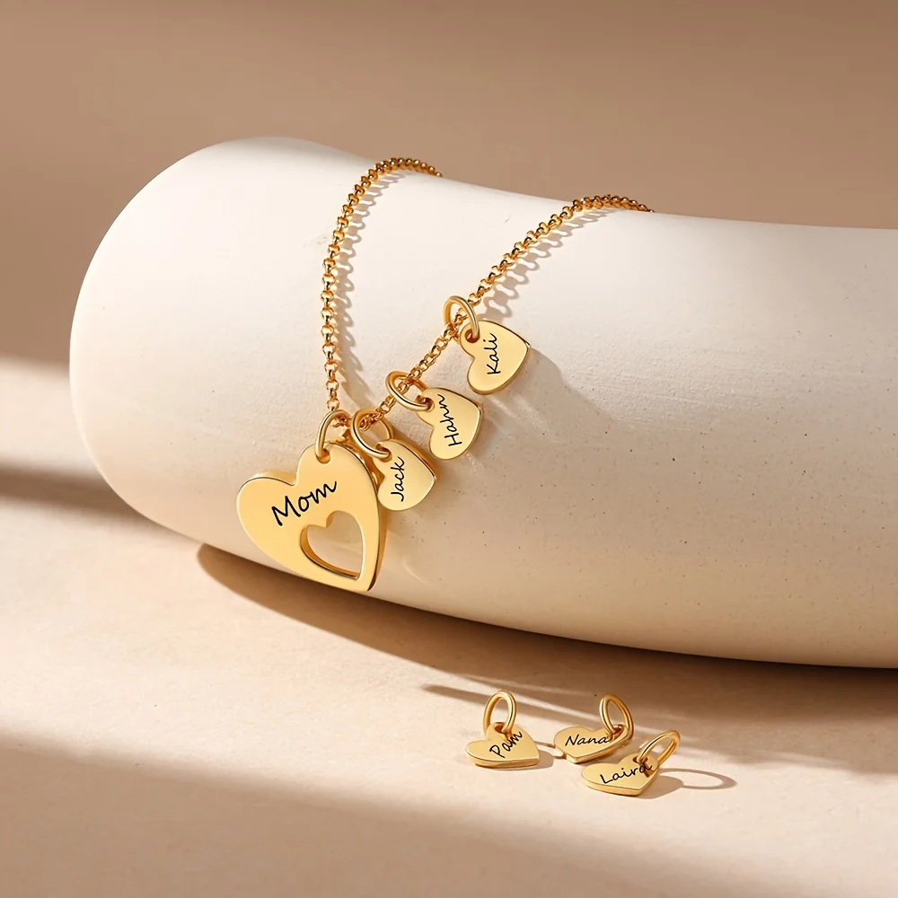 Custom Mather and Baby Name Heart Pendant Necklace for Women 18K Gold Plated Stainless Steel Personalized Engraving Jewelry
Custom Mather and Baby Name Heart Pendant Necklace for Women 18K Gold Plated Stainless Steel Personalized Engraving Jewelry