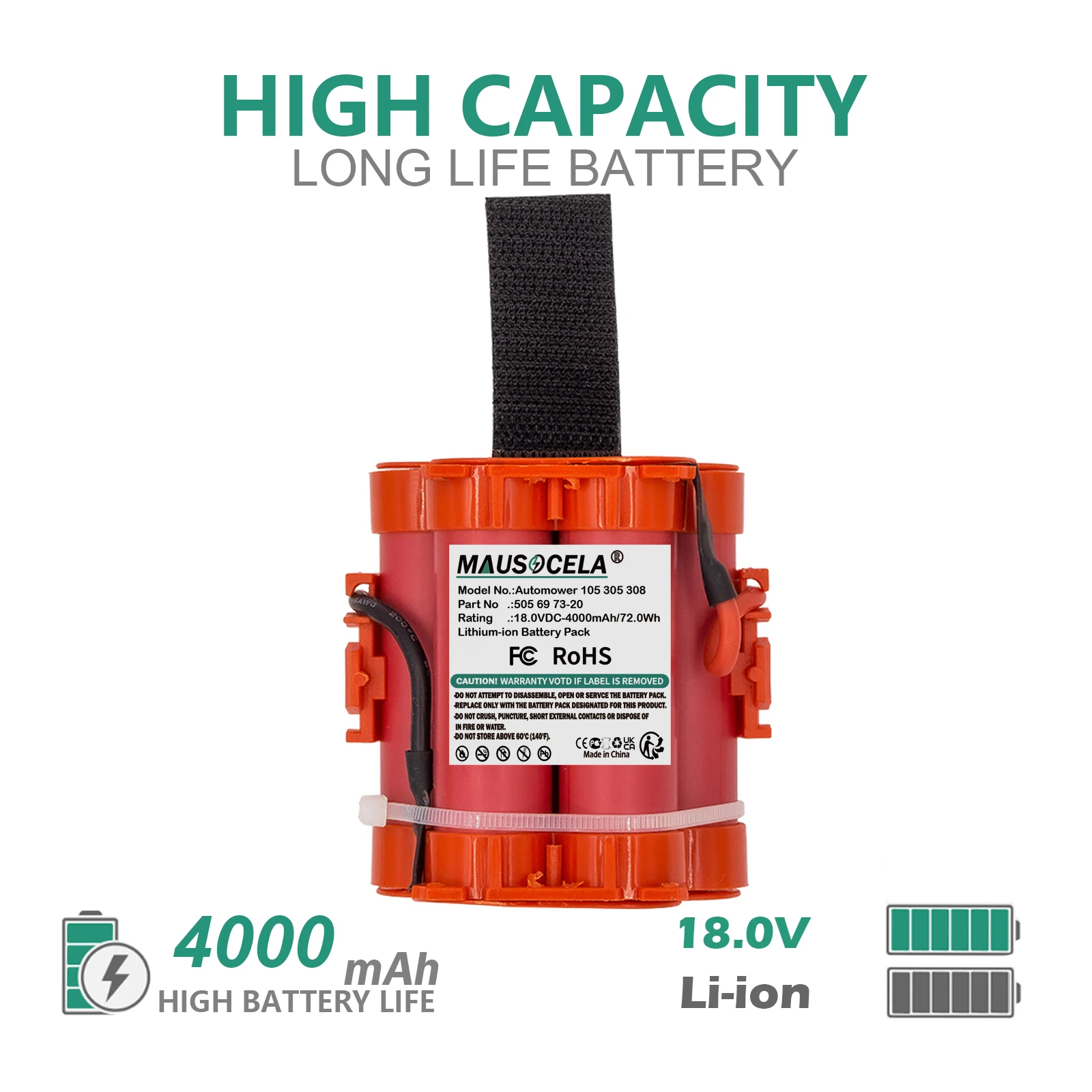 4000mAh Lawn Mowers Battery For Husqvarna:Automower 105,Automower 305,Automower 308,Automower 308x,R38Li,R75Li,Robotic R38Li
4000mAh Lawn Mowers Battery For Husqvarna:Automower 105,Automower 305,Automower 308,Automower 308x,R38Li,R75Li,Robotic R38Li