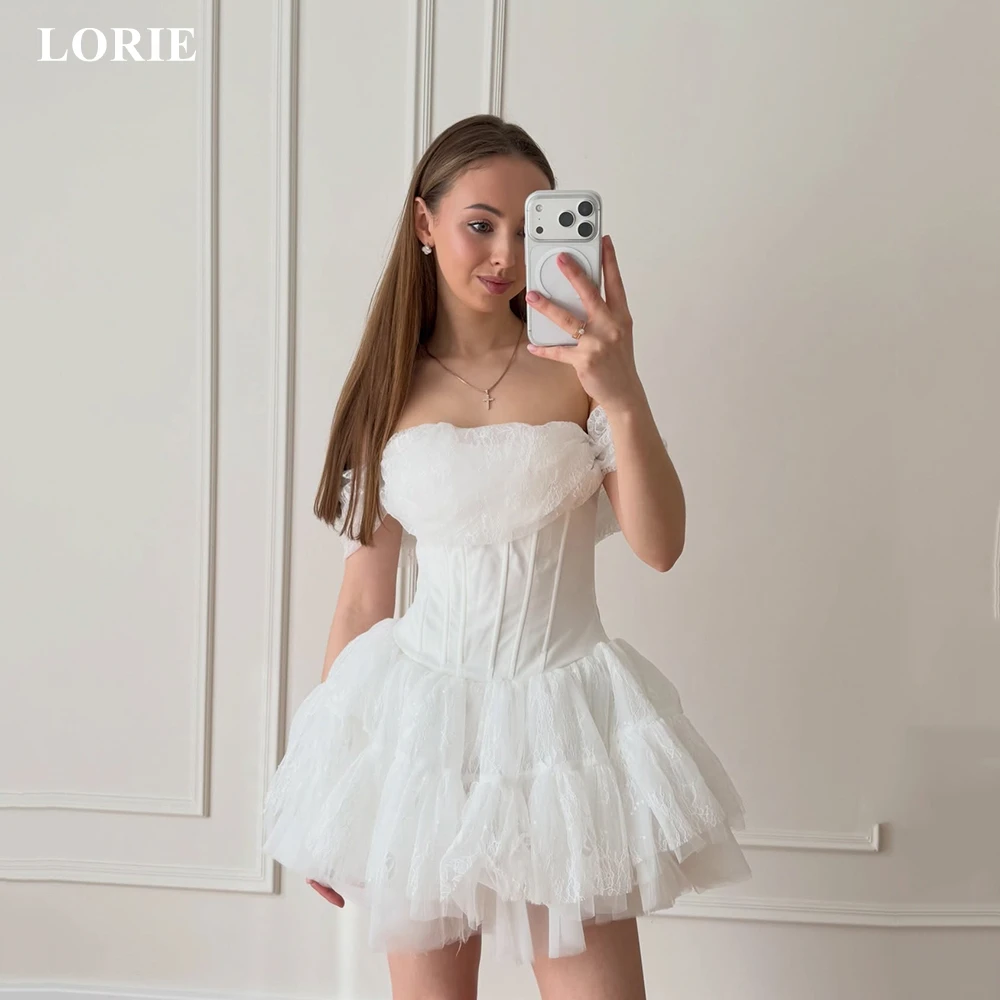 LORIE Elagant Mini Lace Wedding Dress Pleated Off The Shoulder Bridal Gowns Tiered A-Line Puff Bride Prom Dress Customized
LORIE Elagant Mini Lace Wedding Dress Pleated Off The Shoulder Bridal Gowns Tiered A-Line Puff Bride Prom Dress Customized