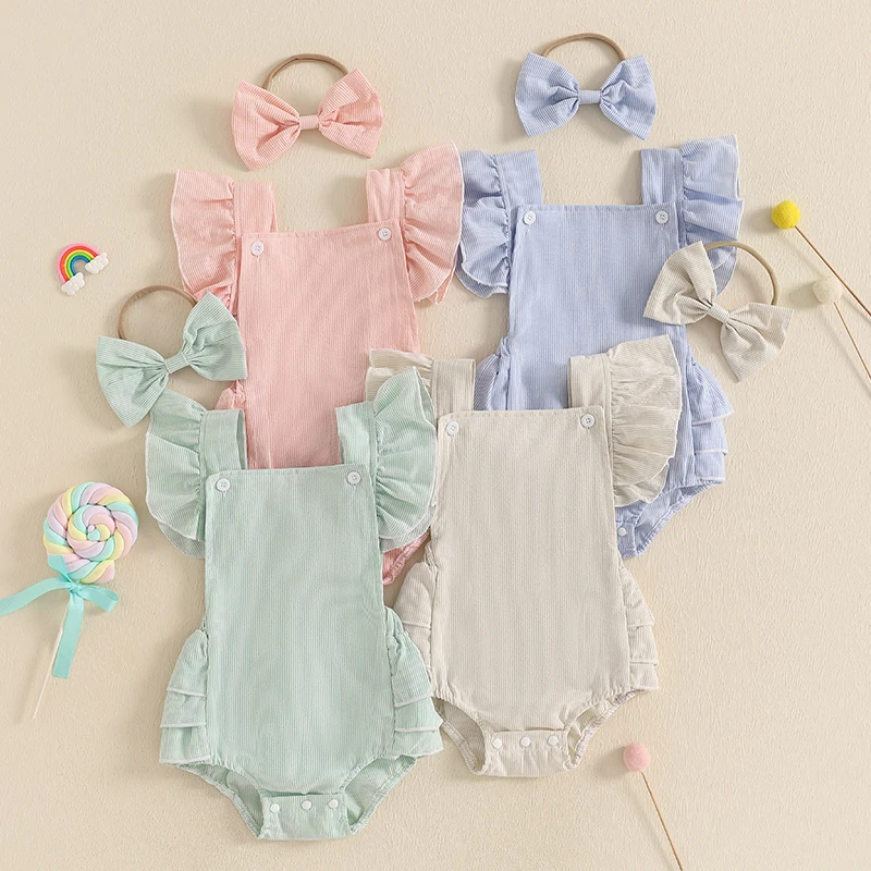 0-18 Months Baby Girl Summer Outfits Ruffle Sleeveless Square Neck Striped Romper with Headband Set Newborn Clothes
0-18 Months Baby Girl Summer Outfits Ruffle Sleeveless Square Neck Striped Romper with Headband Set Newborn Clothes