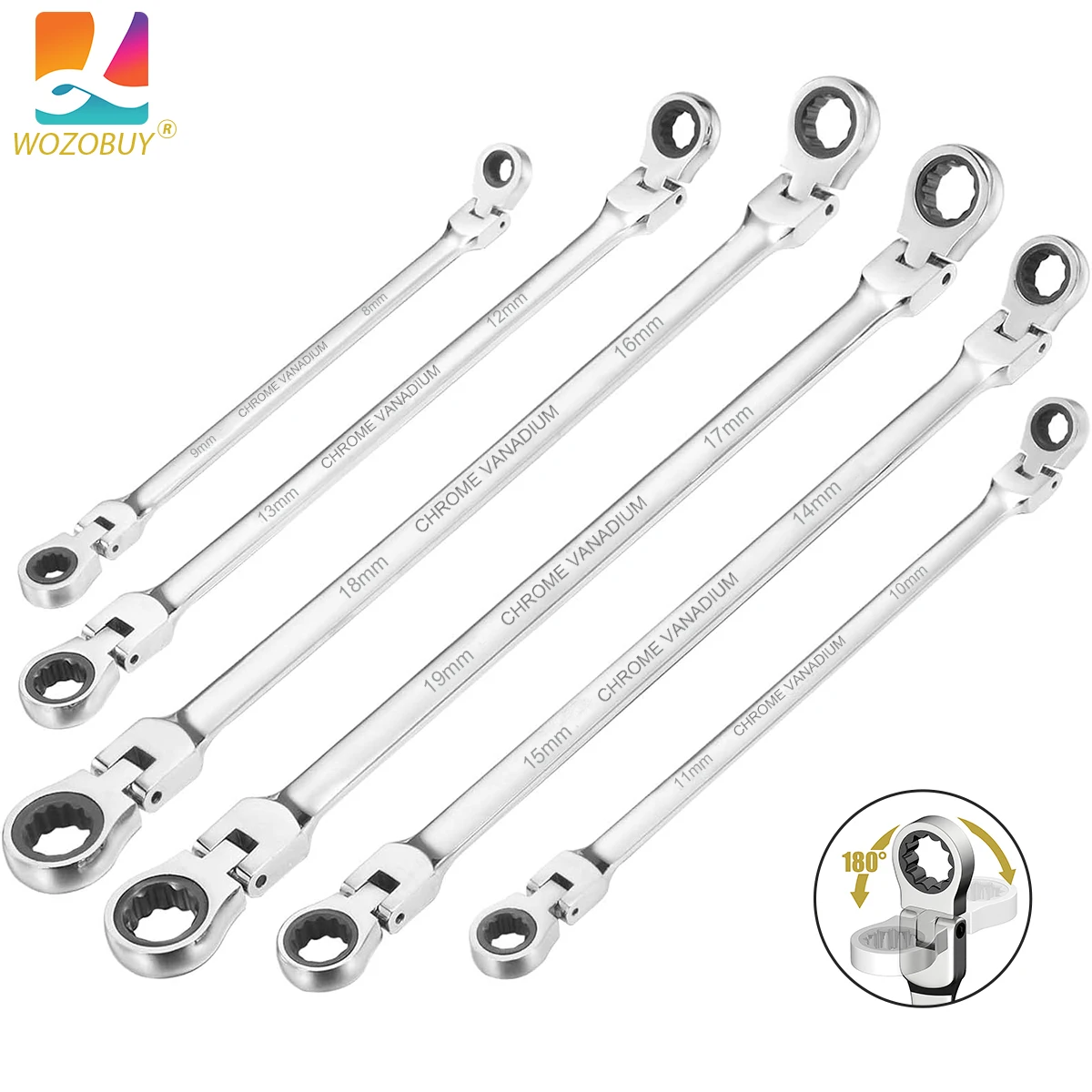 Extra Long Flex-Head Ratcheting Wrench Set, Double Box End Wrench Set, Metric 8-19mm, CR-V Steel
Extra Long Flex-Head Ratcheting Wrench Set, Double Box End Wrench Set, Metric 8-19mm, CR-V Steel