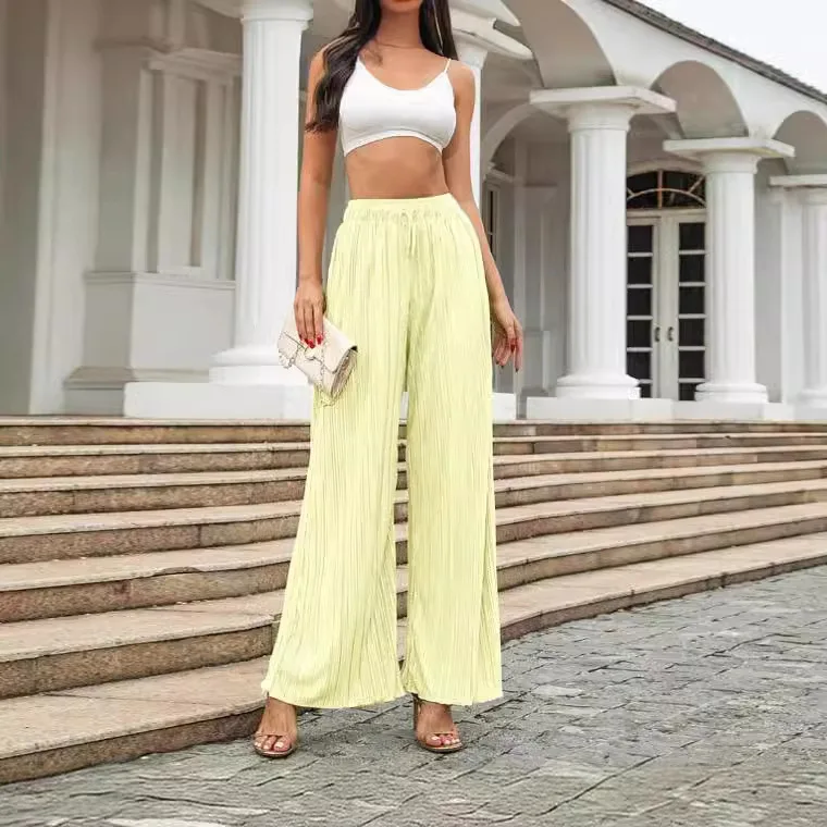 Trendy Spring Autumn Women's Solid Elasticized High Waisted Drawstring Folds Loose Straight Casual Wide Leg Pants
Trendy Spring Autumn Women's Solid Elasticized High Waisted Drawstring Folds Loose Straight Casual Wide Leg Pants