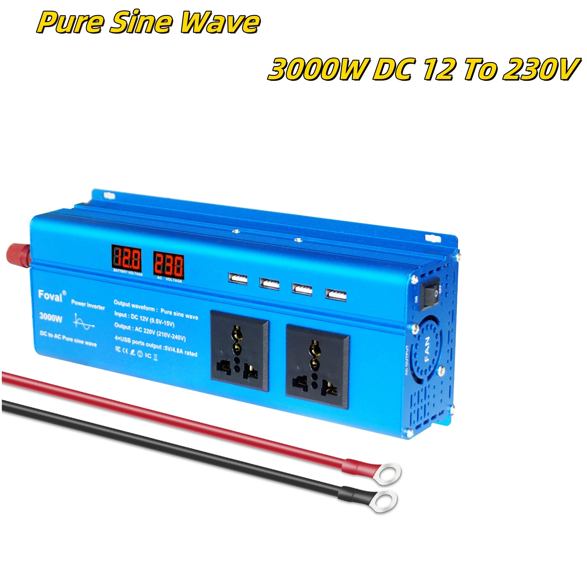 3000W Pure Sine Inverter Foval 12v 220v Voltage Converter Dual USB LED Display UN US EU Socket Car Solar Inverter
3000W Pure Sine Inverter Foval 12v 220v Voltage Converter Dual USB LED Display UN US EU Socket Car Solar Inverter