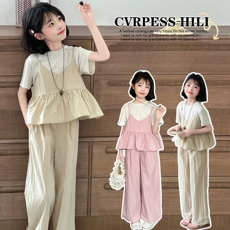 Children Clothes Girls Summer 2026 Short Sleeve T Shirt with Ruffle Camisole Tops and Wide Leg Pants Three Piece Set
Children Clothes Girls Summer 2026 Short Sleeve T Shirt with Ruffle Camisole Tops and Wide Leg Pants Three Piece Set