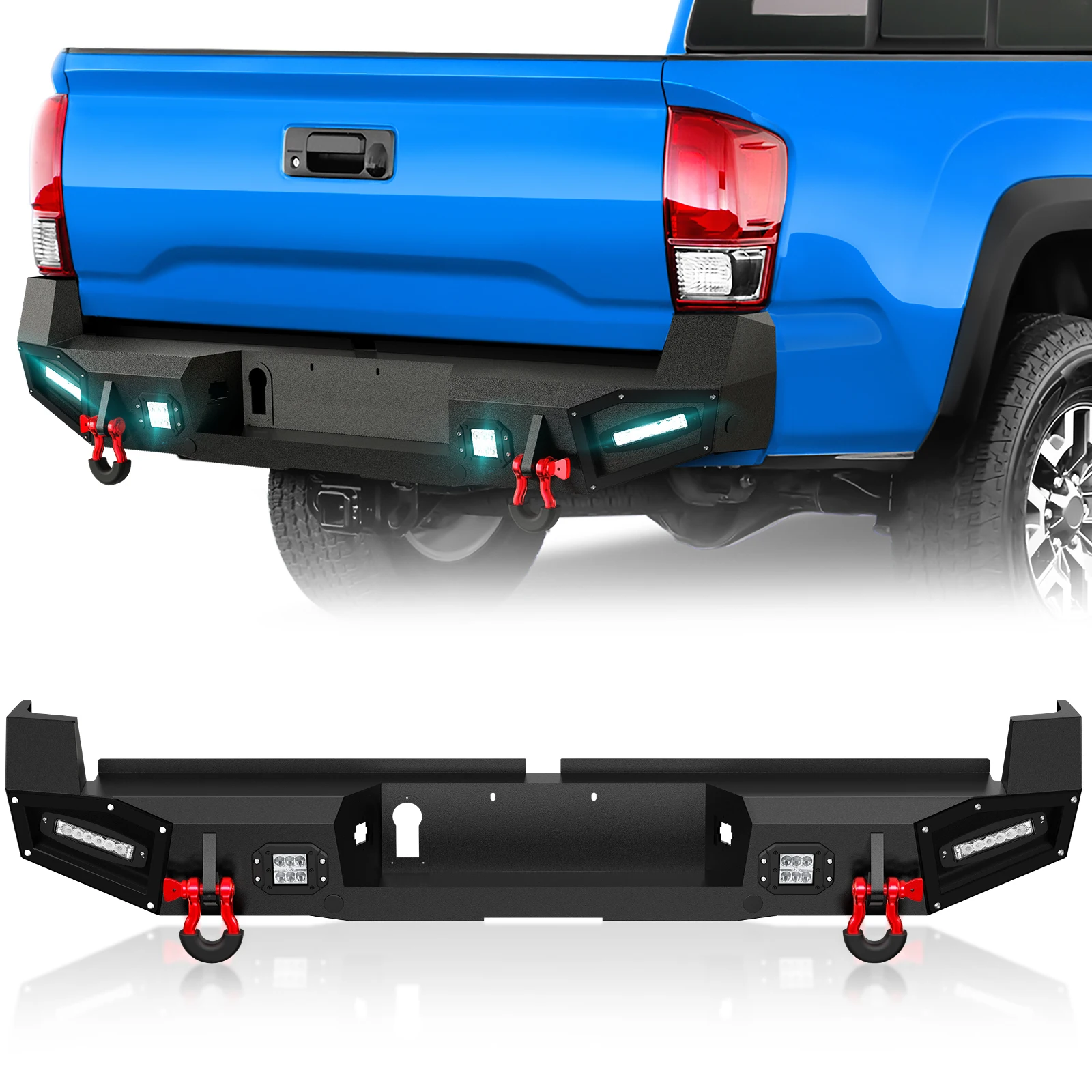 Full Width Rear Step Bumper with Sensor Holes & 4 X 18W LED Lights & 4.75-ton D-rings for 2016-2023 Toyota Tacoma 3rd Gen Truck
Full Width Rear Step Bumper with Sensor Holes & 4 X 18W LED Lights & 4.75-ton D-rings for 2016-2023 Toyota Tacoma 3rd Gen Truck