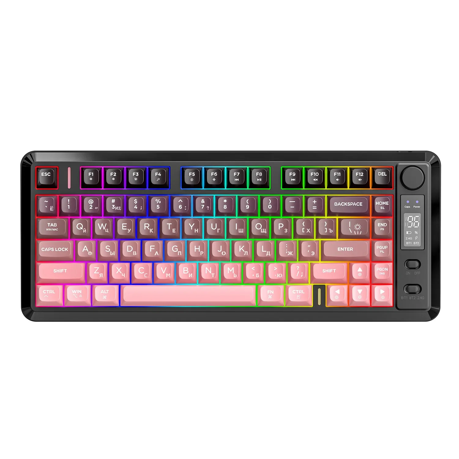 M75 Russian wireless bluetooth dual mode mechanical feel keyboard PBT gradual change ball cap keyboard with display screen
M75 Russian wireless bluetooth dual mode mechanical feel keyboard PBT gradual change ball cap keyboard with display screen