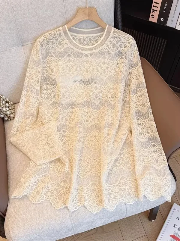 Stylish Lace Hollow out Base Shirt for Women plus Size Korean Style round Neck Long Sleeve Inner Wear Casual Fashion Top
Stylish Lace Hollow out Base Shirt for Women plus Size Korean Style round Neck Long Sleeve Inner Wear Casual Fashion Top