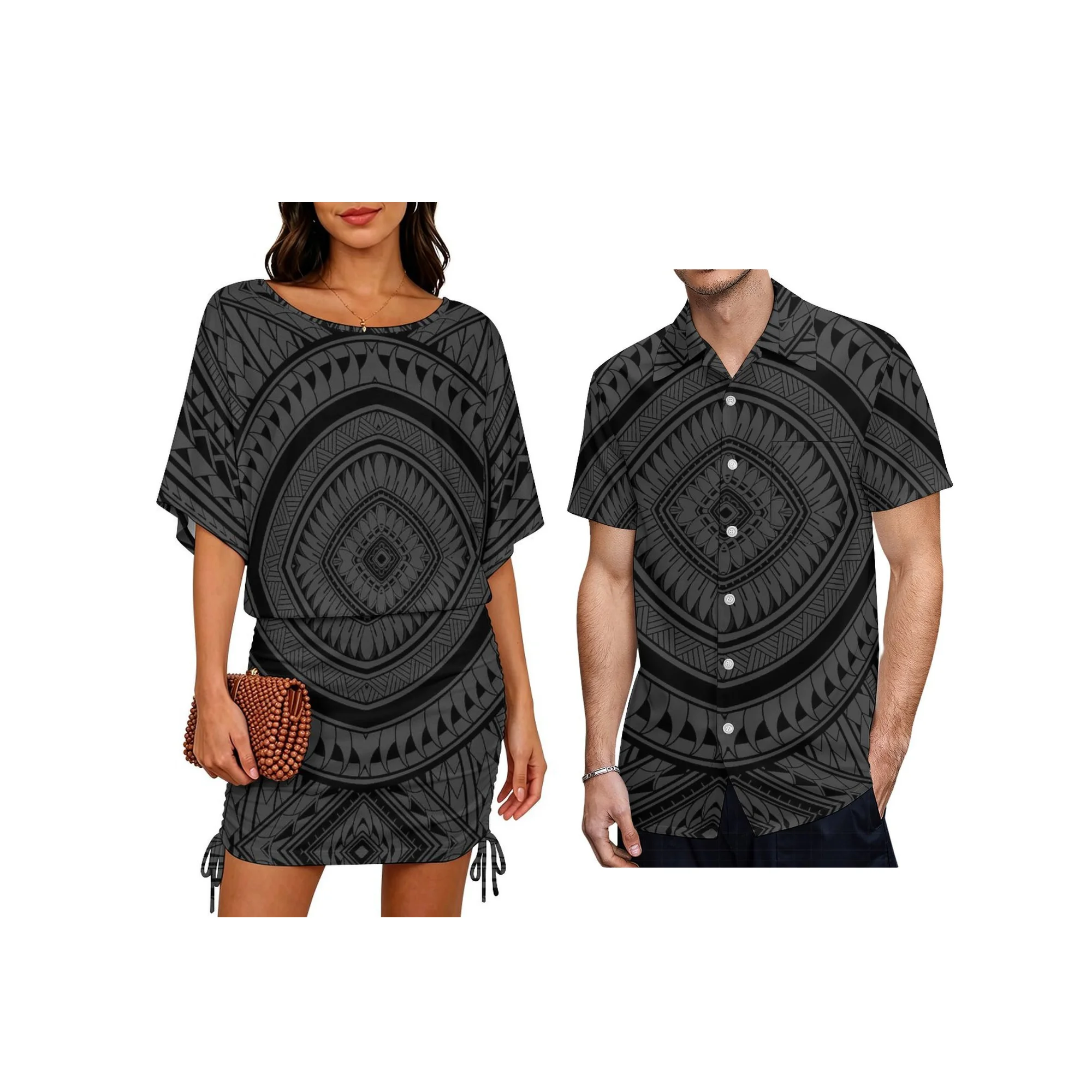 Customized Polynesian Island Design Womens batwing pleated Sexy Dress and Aloha Mens Stiff Neck Shirt Sets off Couples 2pcs
Customized Polynesian Island Design Womens batwing pleated Sexy Dress and Aloha Mens Stiff Neck Shirt Sets off Couples 2pcs