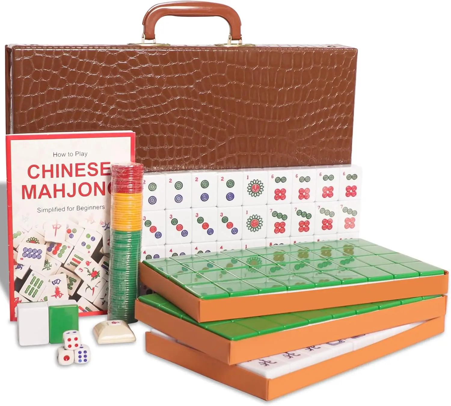 Chinese Mahjong Set with 146 Numbered Large Green Tiles and Brown Carrying Case for Game Enthusiasts
Chinese Mahjong Set with 146 Numbered Large Green Tiles and Brown Carrying Case for Game Enthusiasts