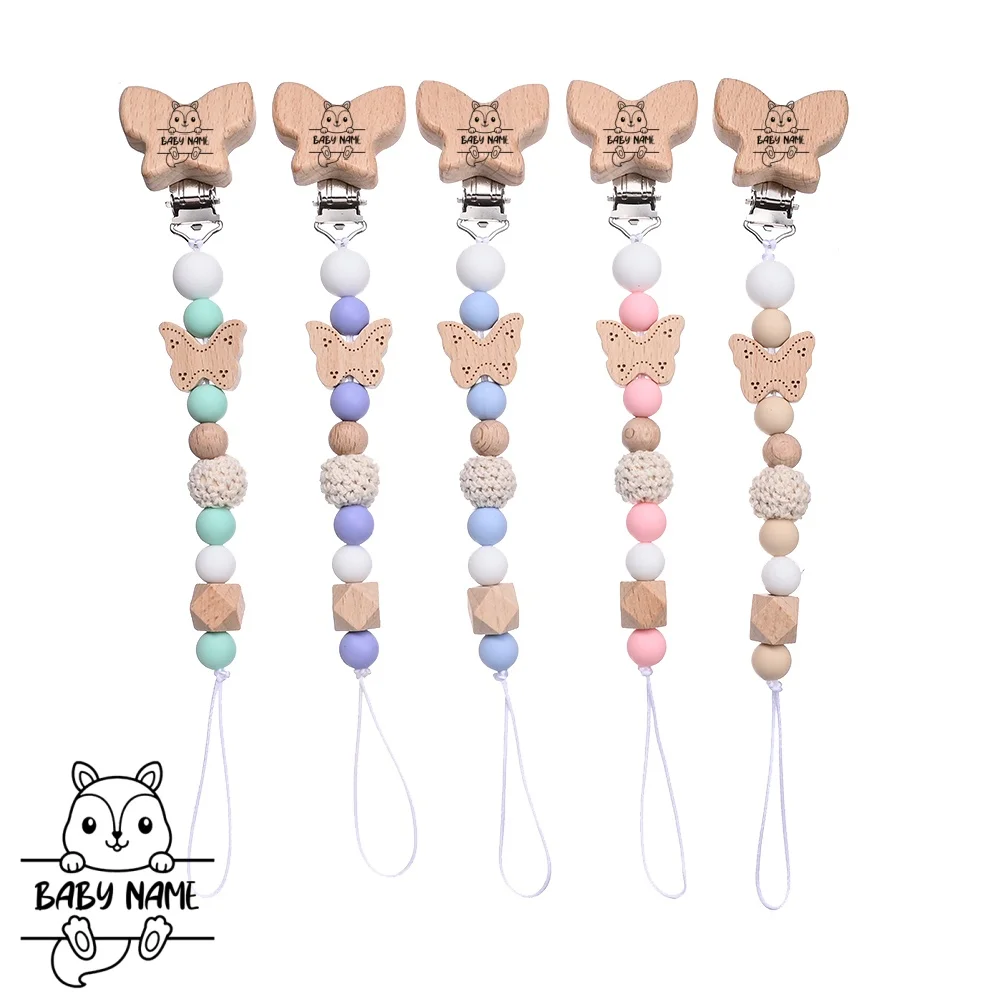 Custom Name Wooden Butterfly Beads Personalized Baby Pacifier Chain Dummy Nipple Holder Guard Teether Pendant Newborn Gift Stuff
Custom Name Wooden Butterfly Beads Personalized Baby Pacifier Chain Dummy Nipple Holder Guard Teether Pendant Newborn Gift Stuff